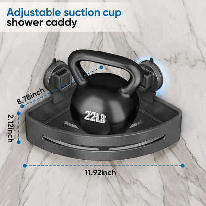 【2026 Upgraded】New Suction Cup Shower Caddy,Extremely Strong Suction Power,Removable Shower Corner Shelf Suction Cup,No Drilling Rust Proof Aluminum Corner Shower Caddy Suction Cup (2-Pack,Grey)