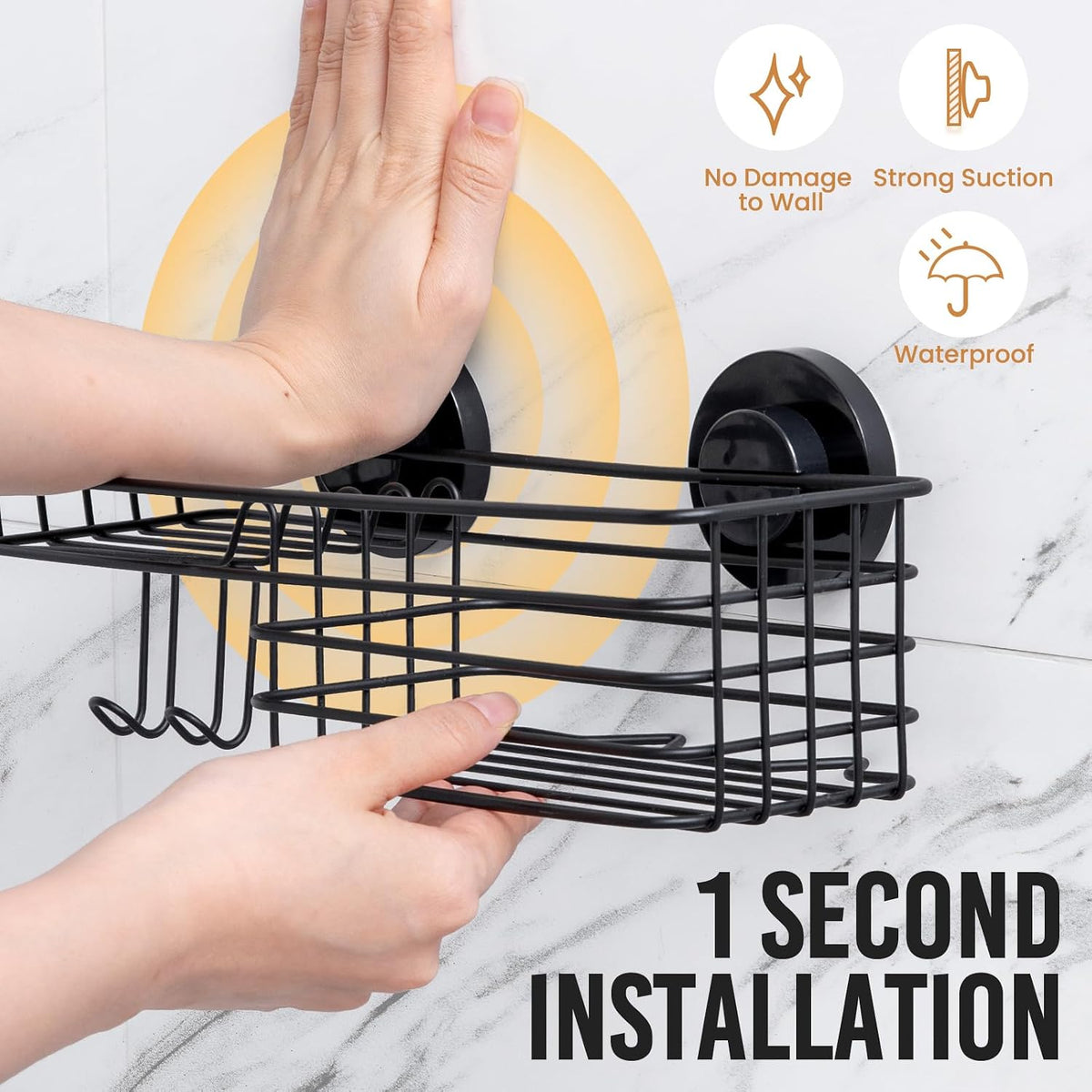 LEVERLOC Shower Caddy Suction Cup, 2 Pack Suction Shower Shelf With Hooks