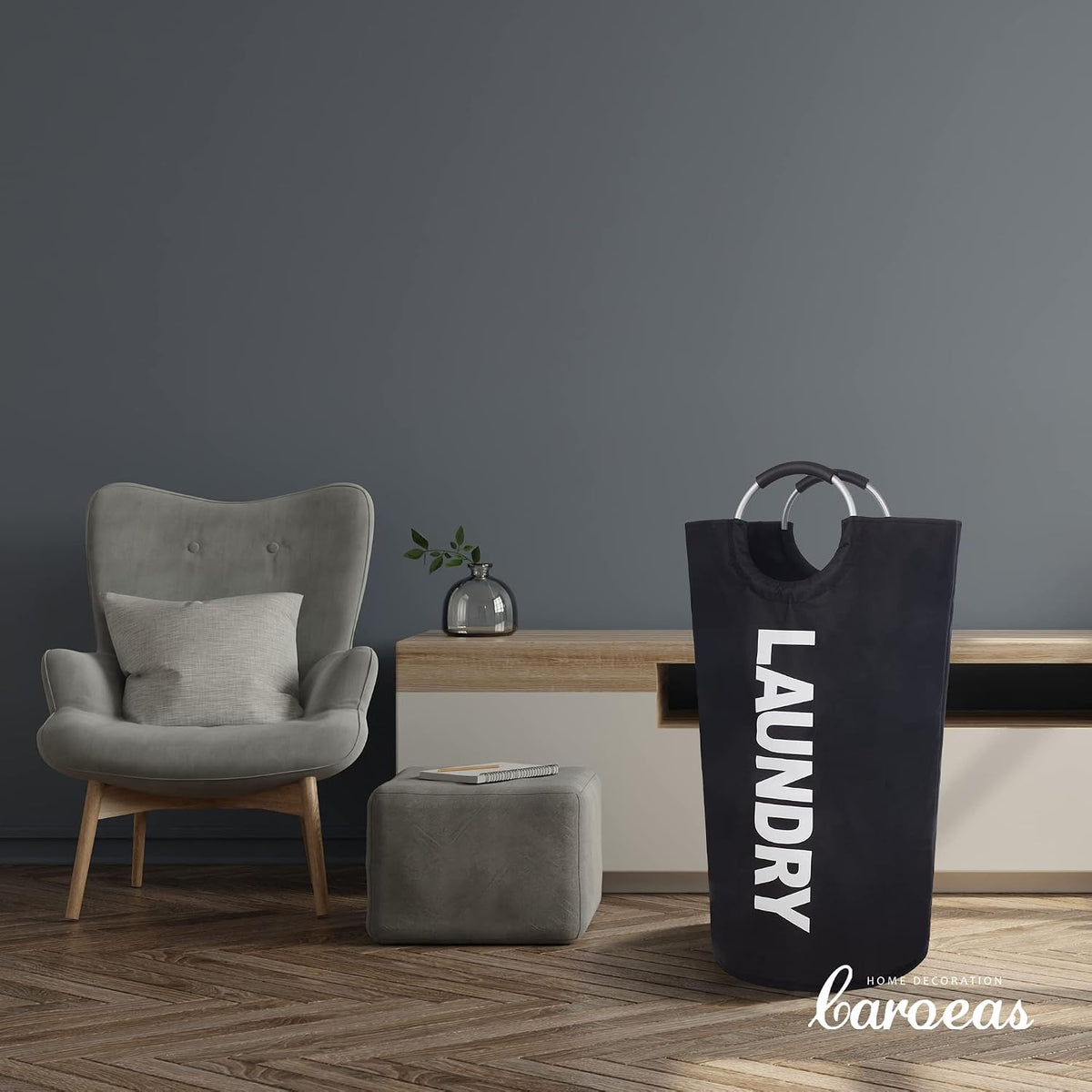 Caroeas Tall Laundry Basket 90L, Large Hamper, Freestanding Laundry Bag