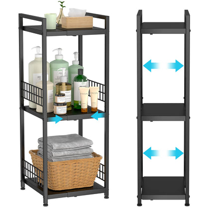 DAOUTIME Expandable Slim Storage Shelf, 3 Tier Metal Shelving Unit for Bathroom Storage Organizer, Free-Standing Narrow Shelf, Open Floor Shelves for Small Spaces,Laundry,Bathroom,Kitchen, White