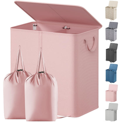 Lifewit Double Laundry Hamper with Lid, Removable Laundry Bags, Beige