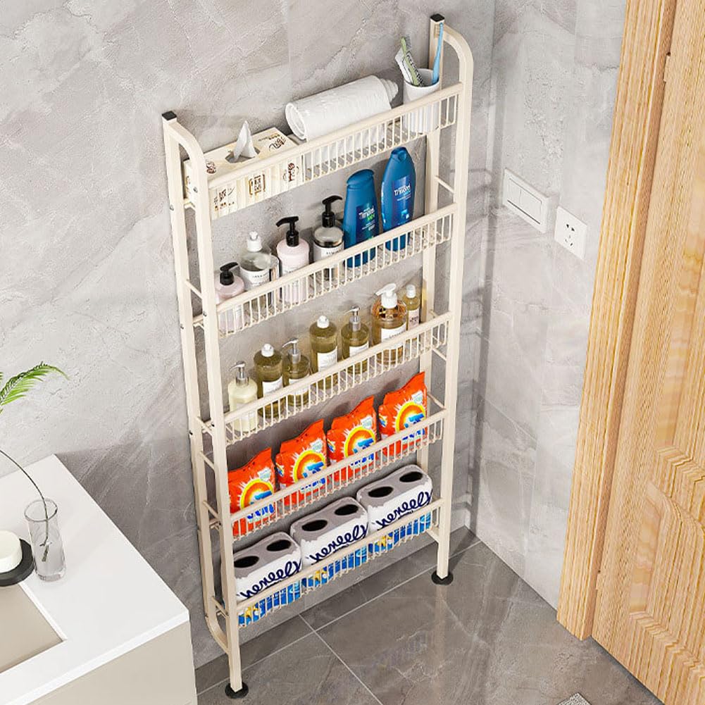 Behind The Door Storage Shelf, Narrow 5-Tier, White