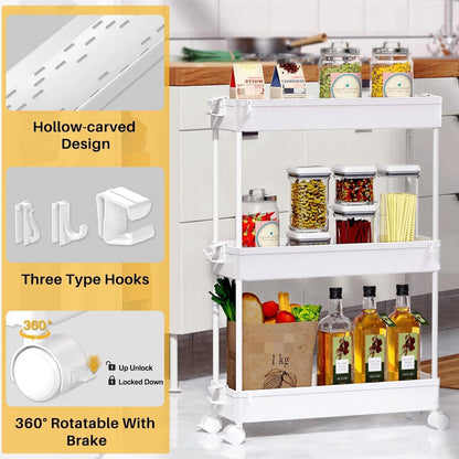 SPACEKEEPER Slim Rolling Storage Cart, 3 Tier Bathroom Cart Organizer,White