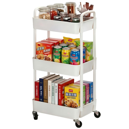 Sywhitta 4-Tier Plastic Rolling Utility Cart with Wheels for Storage,White