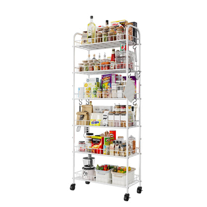 Slim Rolling Storage Cart with Wheels, Metal 6 Tier Spice Rack Mobile Shelving Unit Organizer Kitchen Utility Cart for Office Bathroom Kitchen Laundry Room Narrow Places (6inches)