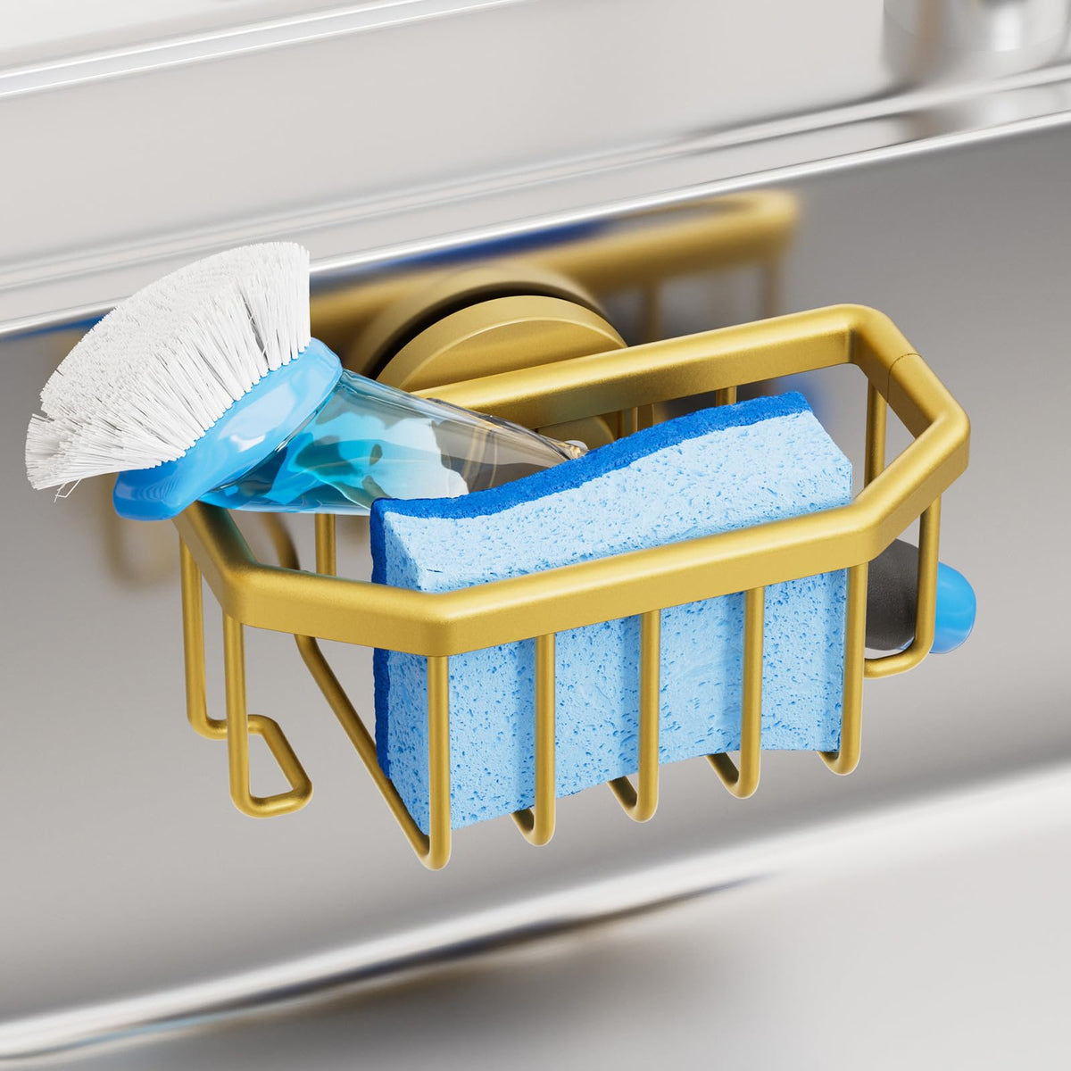 TAILI Sponge Holder for Kitchen Sink with Strong Suction Cup-Silver