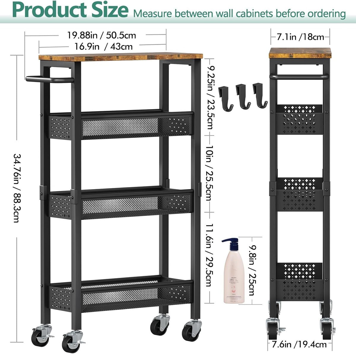 Vivihomety 4-Tier Slim Utility Rolling Laundry Cart with Wheels, Metal