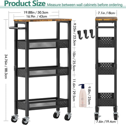 Vivihomety 4-Tier Slim Utility Rolling Laundry Cart with Wheels, Metal