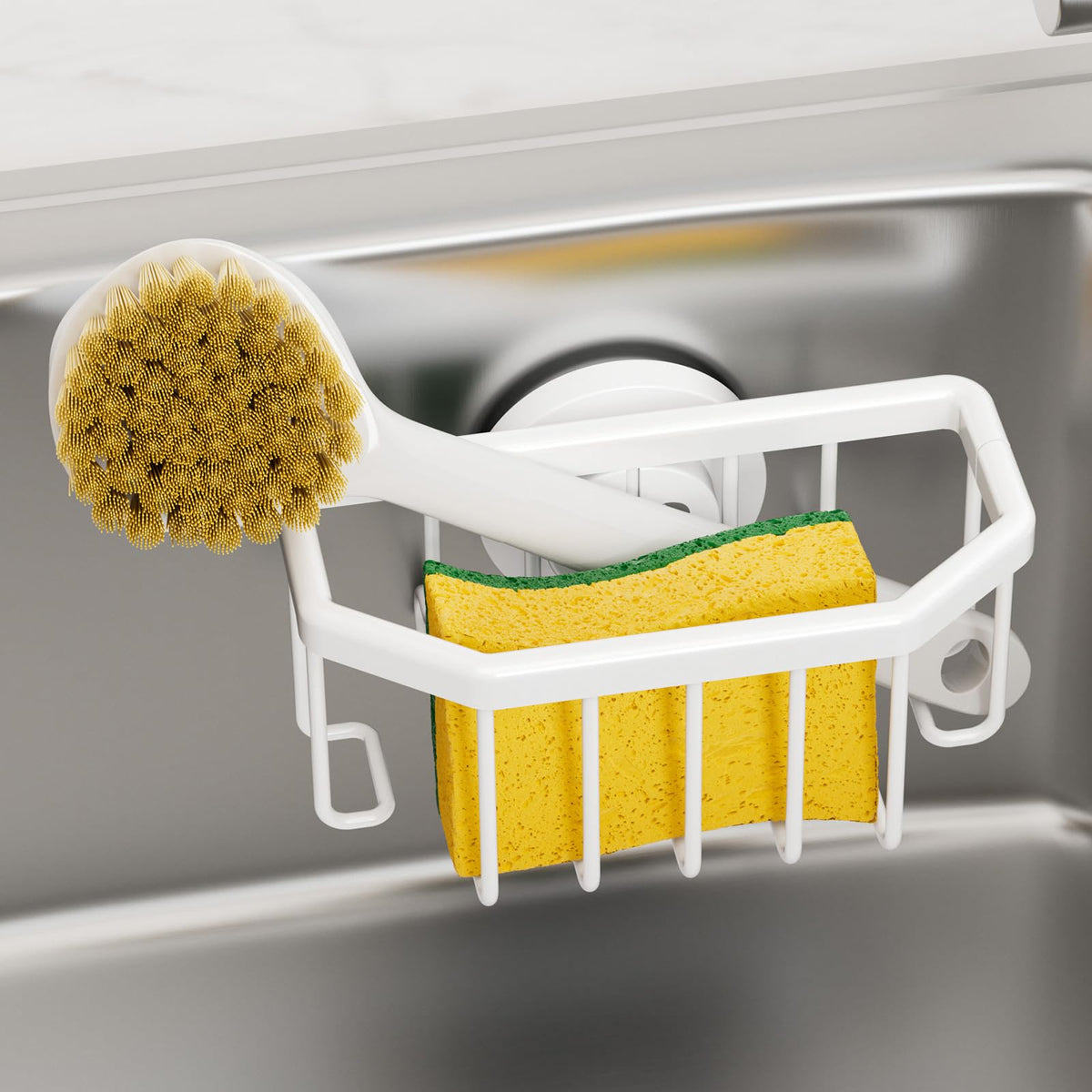 TAILI Sponge Holder for Kitchen Sink with Strong Suction Cup-Silver