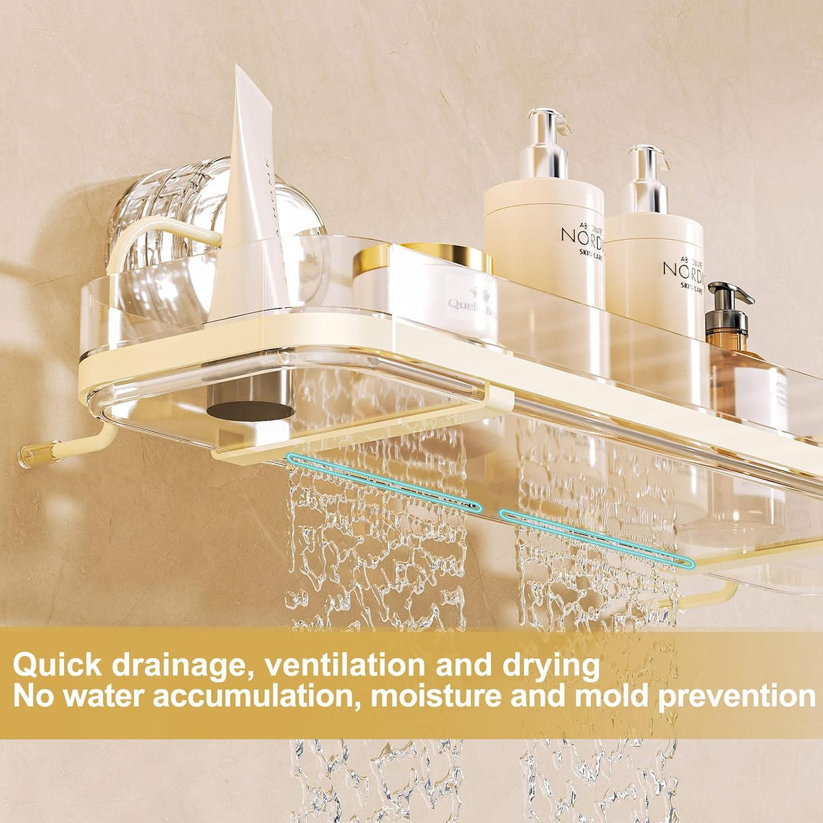 Suction Cup Shower Caddy, Wall Mounted No Drilling Bathroom Shower Organizers Storage Rack, Removable Shelves for Inside the Shower, Clear