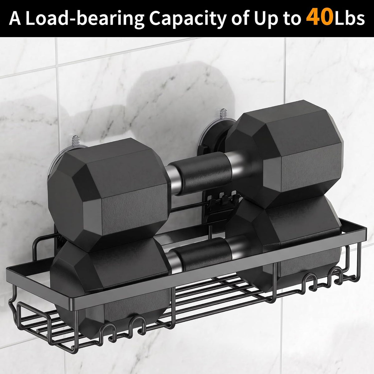Moforoco Suction Cup Shower Caddy Shelf Organizer Rack, Black Bathroom Shelves Basket, Home Farmhouse Wall Inside Organization and Storage