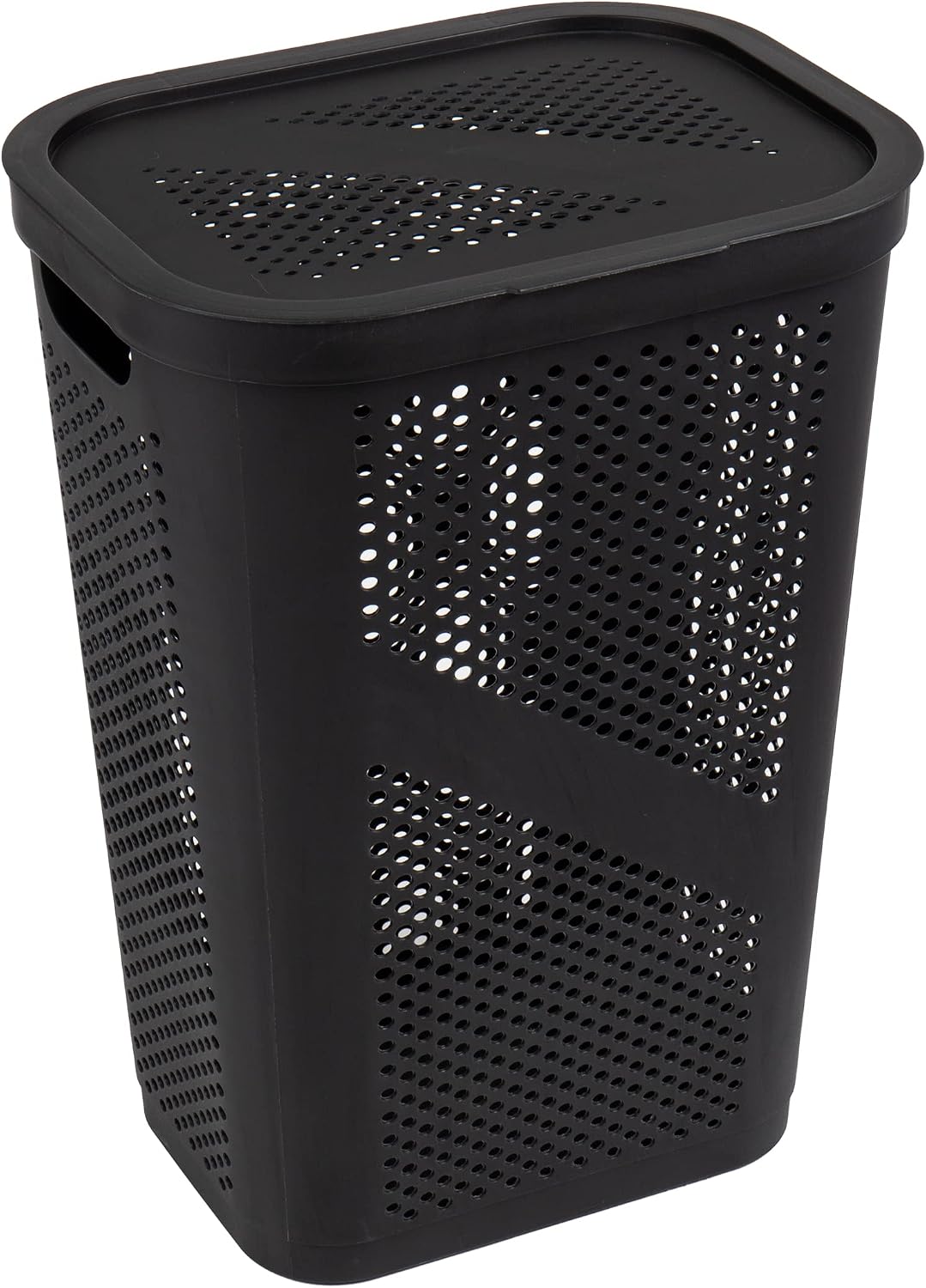 Mind Reader Slim Laundry Hamper with Lid, 60L Ventilated Clothes Baskets, Tapered Design for Bathrooms, Closets, Plastic, Set of 2, Black