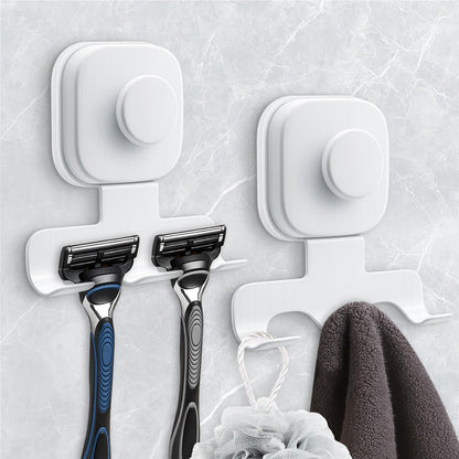 Suction Cup Razor Holder for Shower,Heavy-Duty 7KG Suction Hooks for Razor,Towel,Loofah,Removable Damage-Free Metal Shower Hook,Shaver Holder,2 Pack(Brushed Silver)