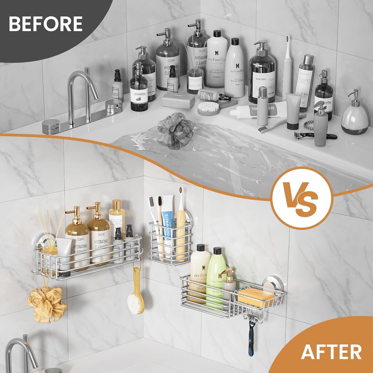 LEVERLOC Shower Caddy Suction Cup, 3 Pack Heavy Duty Bathroom Organizer