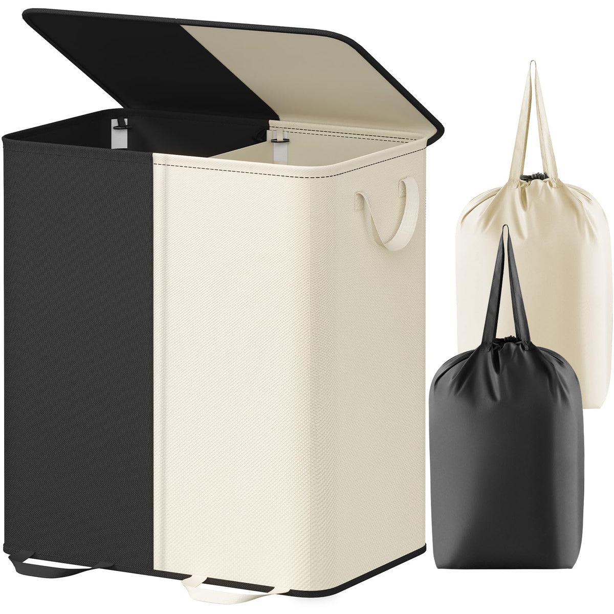 Lifewit Double Laundry Hamper with Lid, Removable Laundry Bags, Black