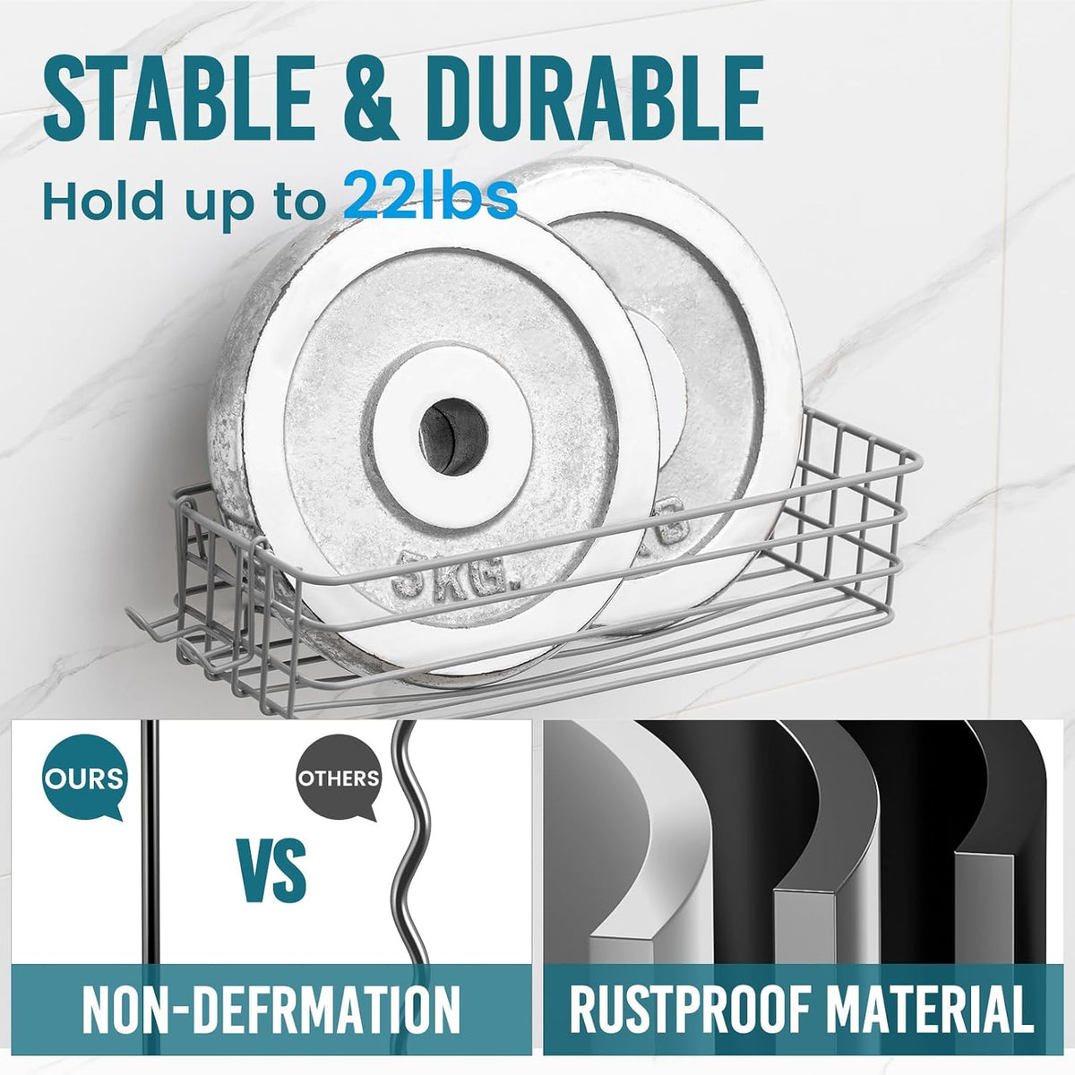 TAILI Shower Caddy Suction Cup 2 Pack with Hooks & Soap Holder, Heavy Duty Shower Organizer for Bathroom, No Drilling Bathroom Organizer with Large Capacity, Metal Storage Holder-Grey