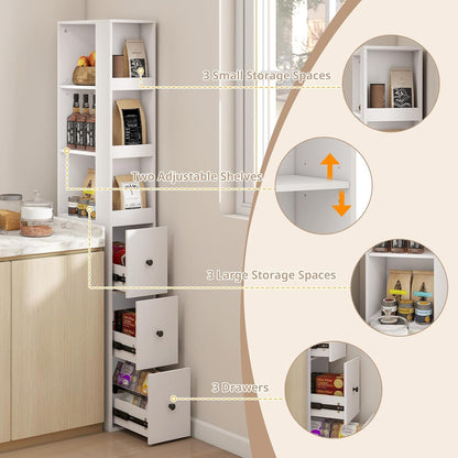 ARTETHYS Tall Narrow Bathroom Storage Cabinet with Side Rack & Drawers