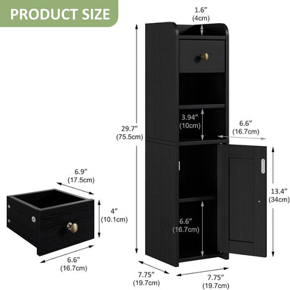 Lomojo Small Bathroom Storage Cabinet with Drawer,7.75L*7.75D*29.6H(Black)