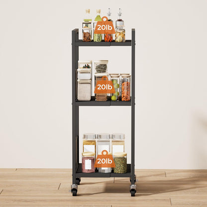 3-Tier Expandable Storage Shelving Unit,Slim Storage Cart,Metal