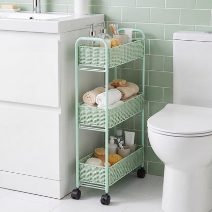 FOCHIER F Utility Slim Storage Cart,3-Tier Rolling Kitchen Office Laundry Room Cart,Mobile Shelving Unit Organizer for Living Room Bathroom Baby Diaper Narrow Places (Natural, 3 Tiers-7.1 inch (W))