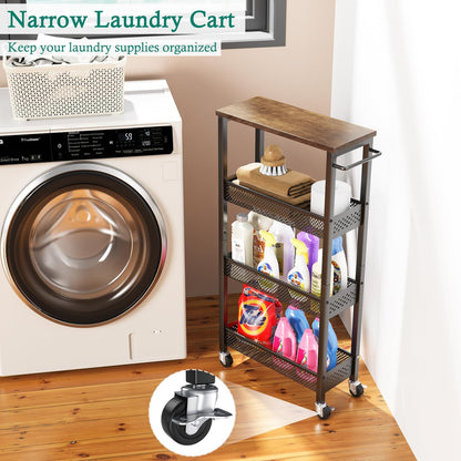 XYZLVSI Utility Slim Storage Cart, 4 Tier Kitchen Narrow Shelf on Wheels