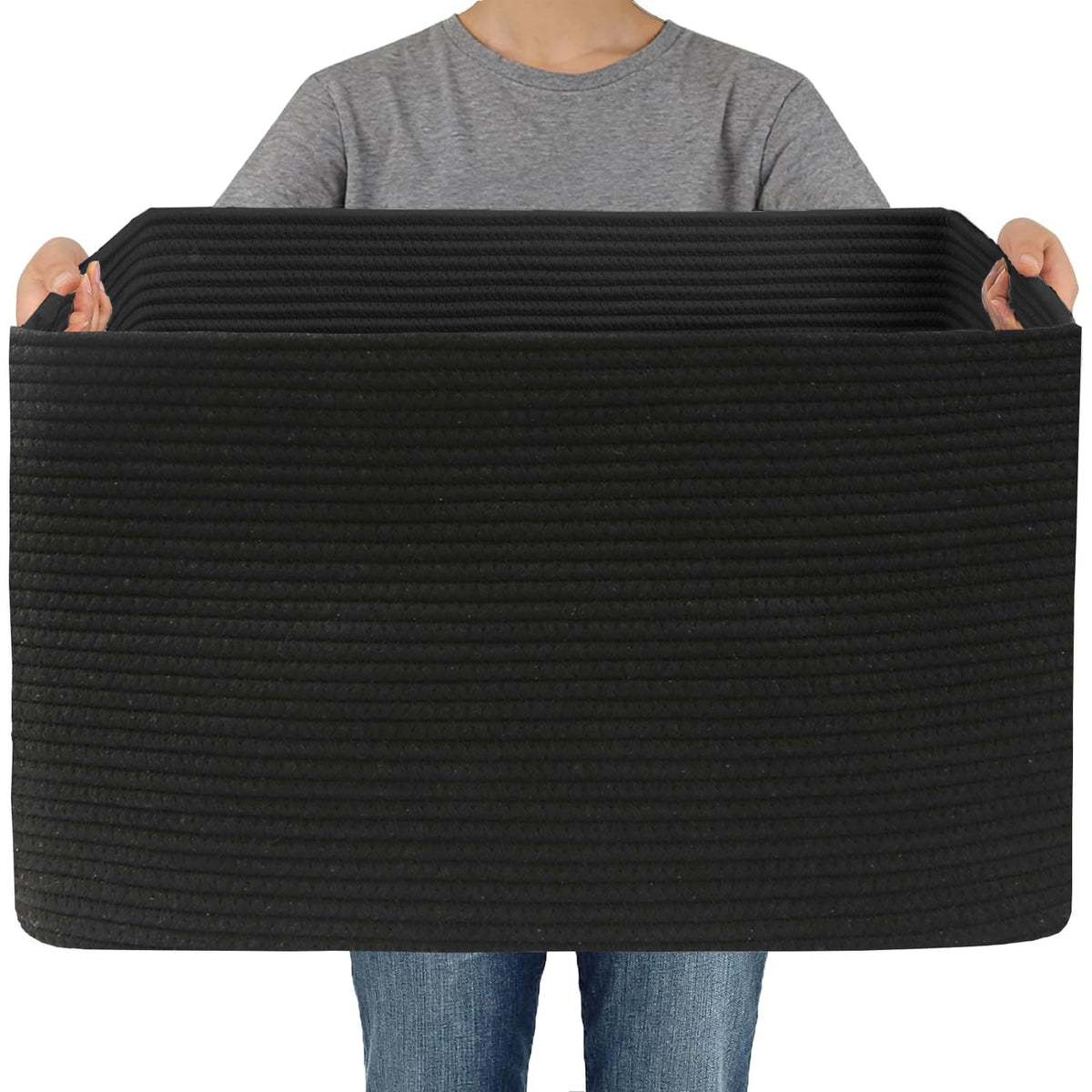 JMvicyroam 65L Large Woven Cotton Rope Blanket Basket, Oatmeal