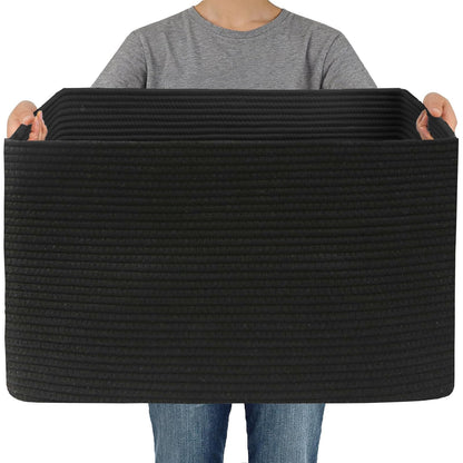 JMvicyroam 65L Large Woven Cotton Rope Blanket Basket, Oatmeal