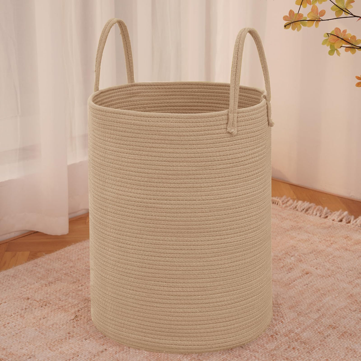 JMvicyroam 60L Cotton Rope Laundry Basket Hamper, Brown