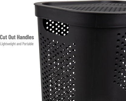 Mind Reader Slim Laundry Hamper with Lid, 60L Ventilated Clothes Baskets, Tapered Design for Bathrooms, Closets, Plastic, Set of 2, Black