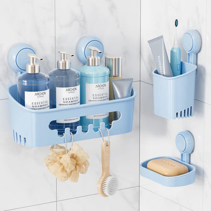 LEVERLOC Shower Caddy Suction Cup, 3 Pack Heavy Duty Bathroom Organizer