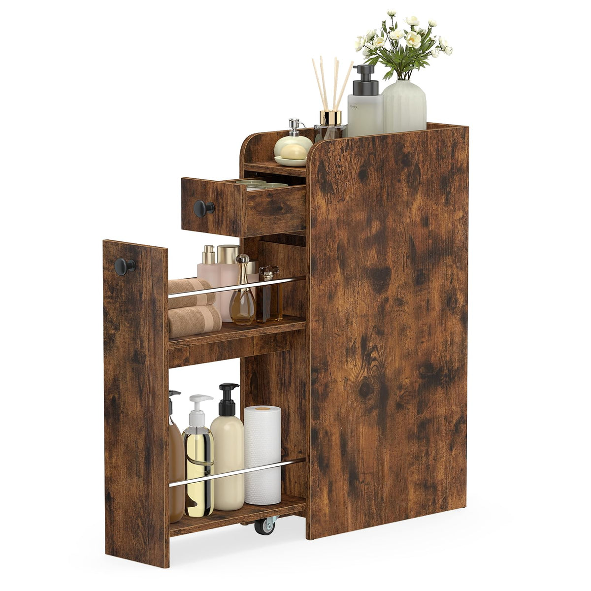 LOKO Slim Bathroom Storage Cabinet, 7" Narrow Storage Unit (White)