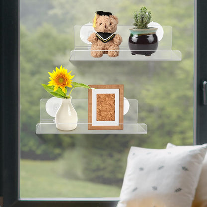 2 Pack Window Plant Shelves, 9 Inch Acrylic Suction Cup Shelf, Window Sill Extender for Indoor Succulents, Herb Planters, Micro Greens, Bathroom Organizer