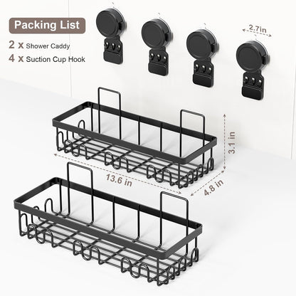 JOTPE Shower Caddy Suction Cup, No Drill Shower Shelves for Bath, 2 Pack
