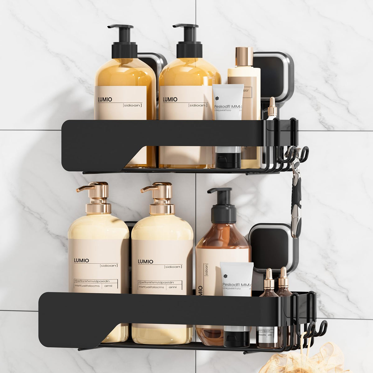 TAILI Shower Caddy Suction Cup Rustproof Metal Visible indicator Black
