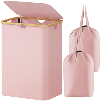 Lifewit 105L Large Laundry Basket with Lid, Removable Bags, Beige