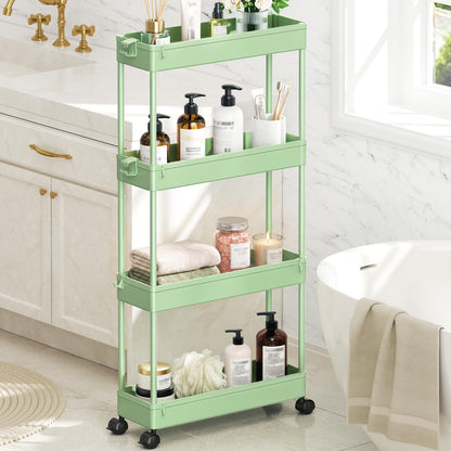 SPACEKEEPER Slim Rolling Storage Cart, 4 Tier Bathroom Cart Organizer,Black