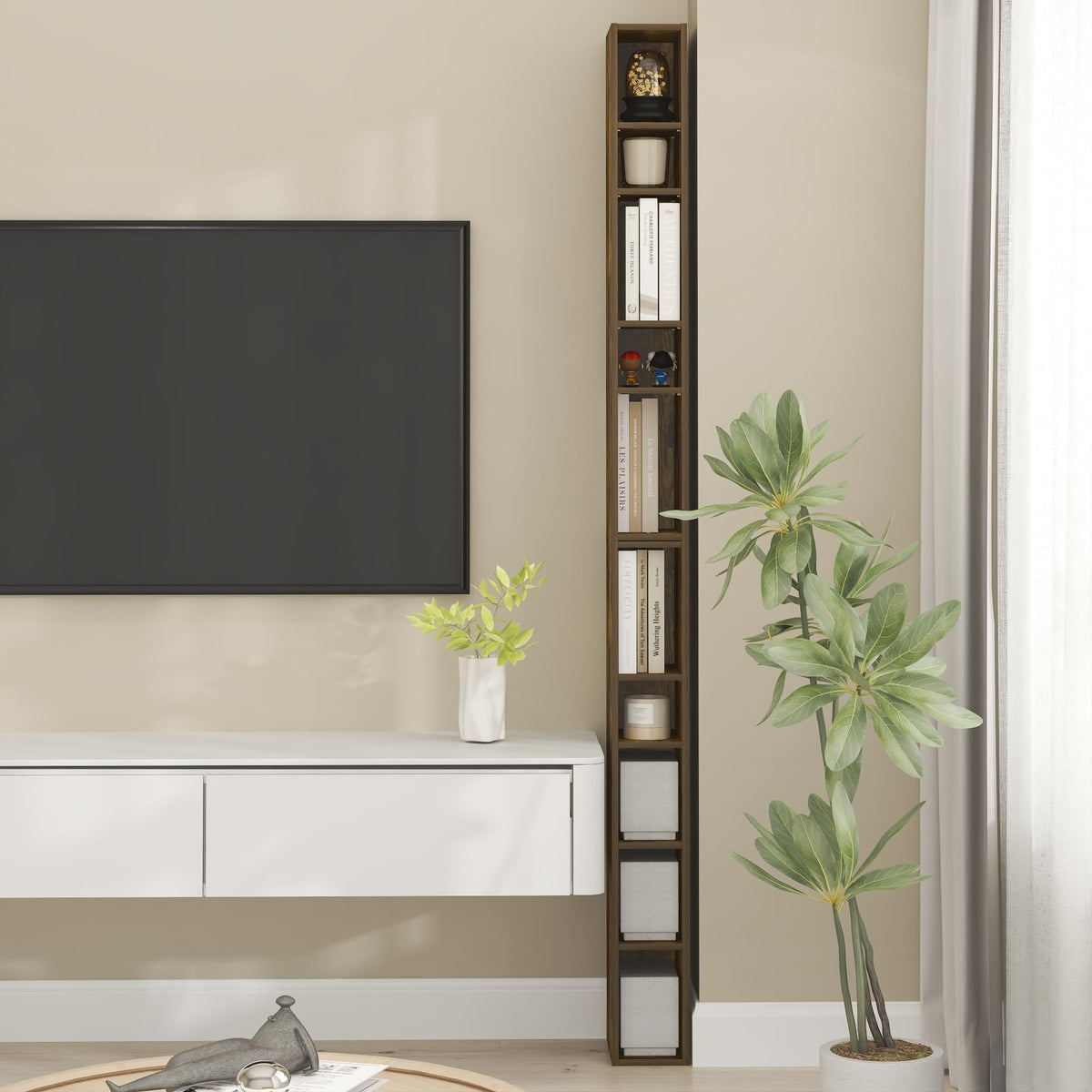 Furinno LUDER Book Shelf, 6-Tier Tall Modern Bookshelf, Bookcase with Open Shelves, 9.3 x 12 x 71, for Living Room, Bedroom, Home Office, White