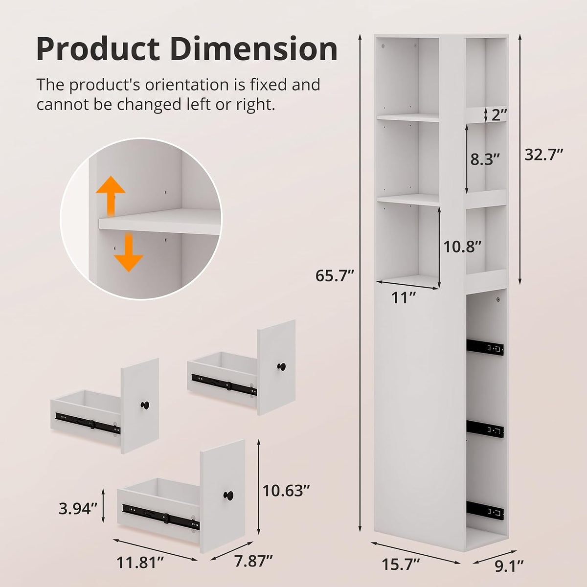 ARTETHYS Tall Narrow Bathroom Storage Cabinet with Side Rack & Drawers