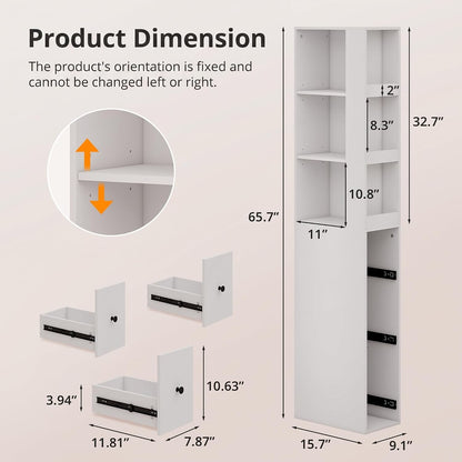 ARTETHYS Tall Narrow Bathroom Storage Cabinet with Side Rack & Drawers