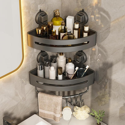 【2026 Upgraded】New Suction Cup Shower Caddy,Extremely Strong Suction Power,Removable Shower Corner Shelf Suction Cup,No Drilling Rust Proof Aluminum Corner Shower Caddy Suction Cup (2-Pack,Grey)