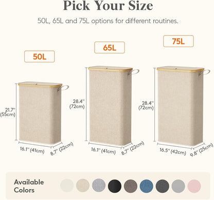 Lifewit 65L Slim Laundry Hamper with Lid and Removable Bag, Beige