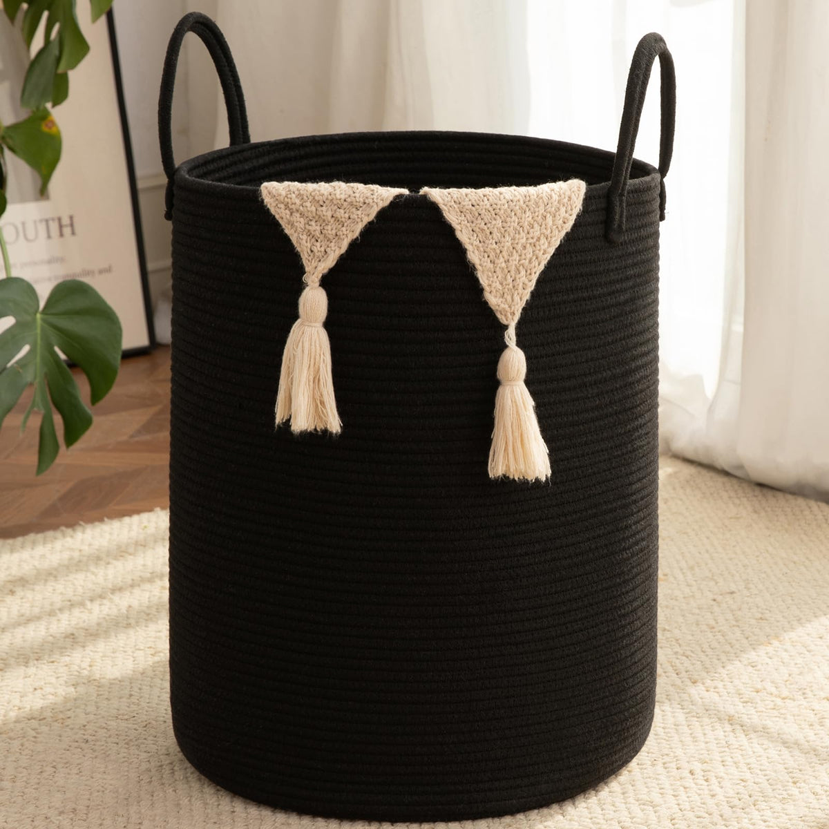 OIAHOMY 60L Nursery Hamper Laundry Basket Laundry Hamper Brown/White