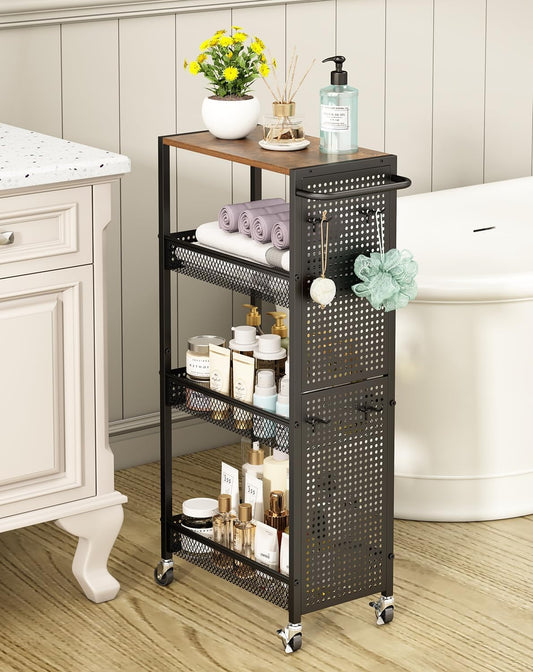 Utility Slim Storage Cart 4 Tier Rolling Laundry Room Organization Cart：