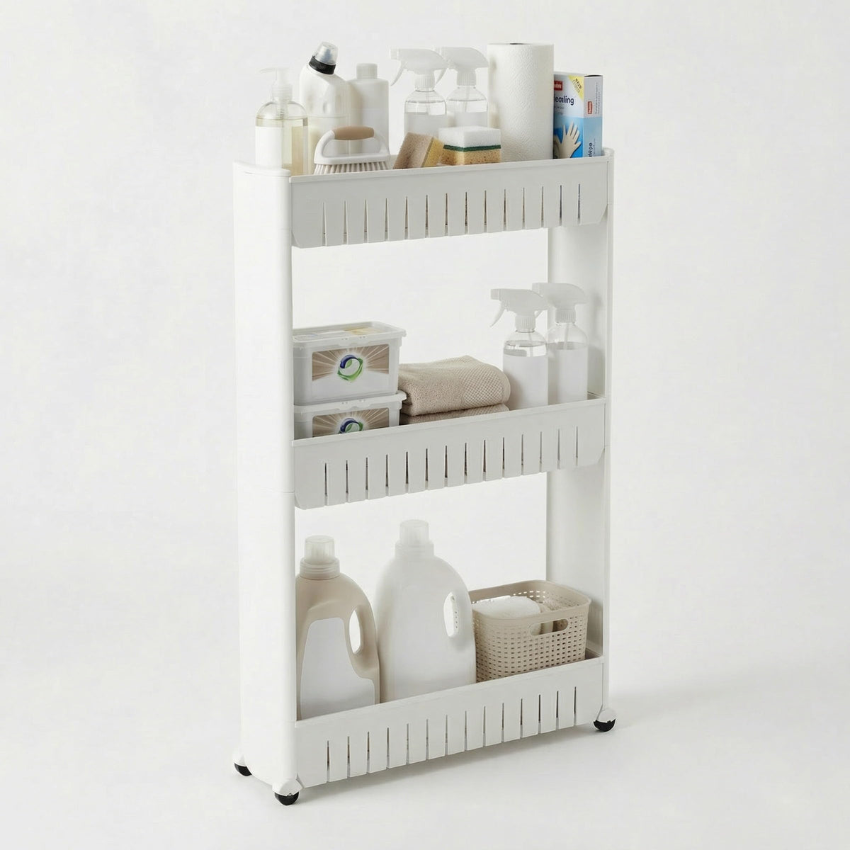 Lavish Home Slim Rolling Storage Cart, White, 21.5” x 5” x 52”