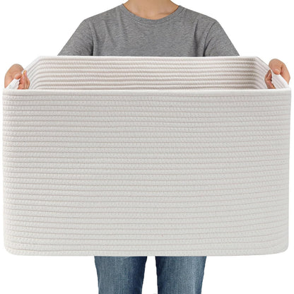 JMvicyroam 65L Large Woven Cotton Rope Blanket Basket, Oatmeal