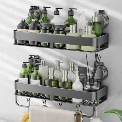 Corner Shower Caddy Suction Cup,Shower Shelves with Hooks,No Drilling Powerful Upgrade Suction Bathroom Corner Organizers and Storage,Removable Waterproof Rustproof Shower Shelf Bathroom Decor