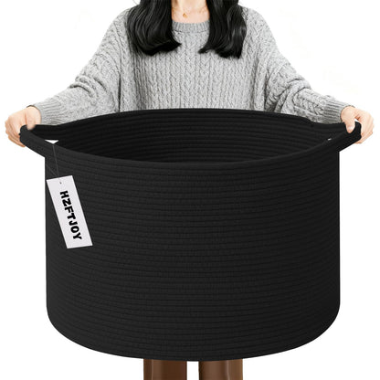 Large Woven Blanket Basket,65L Cotton Rope Laundry Basket