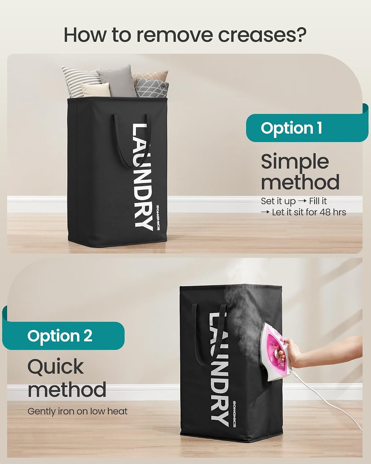 SONGMICS Laundry Hamper, 80L Foldable Basket, 2 Pack, Water-Repellent