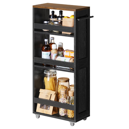 VASAGLE 4-Tier Slide-Out Storage Cart, Slim Kitchen Cart with Wheels