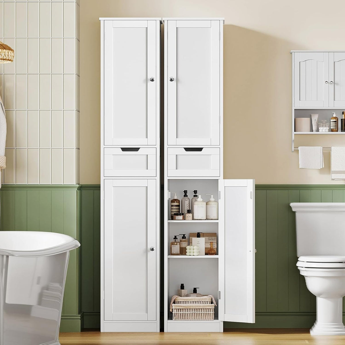 Iwell 66.9" Tall Bathroom Storage Cabinet with 2 Doors & 1 Drawer